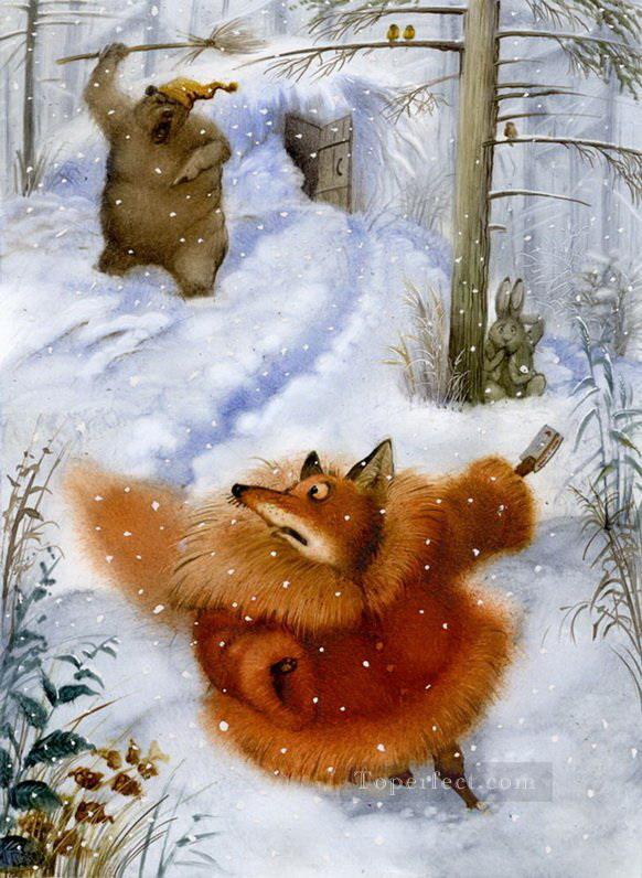 fairy tales bear chase fox Oil Paintings